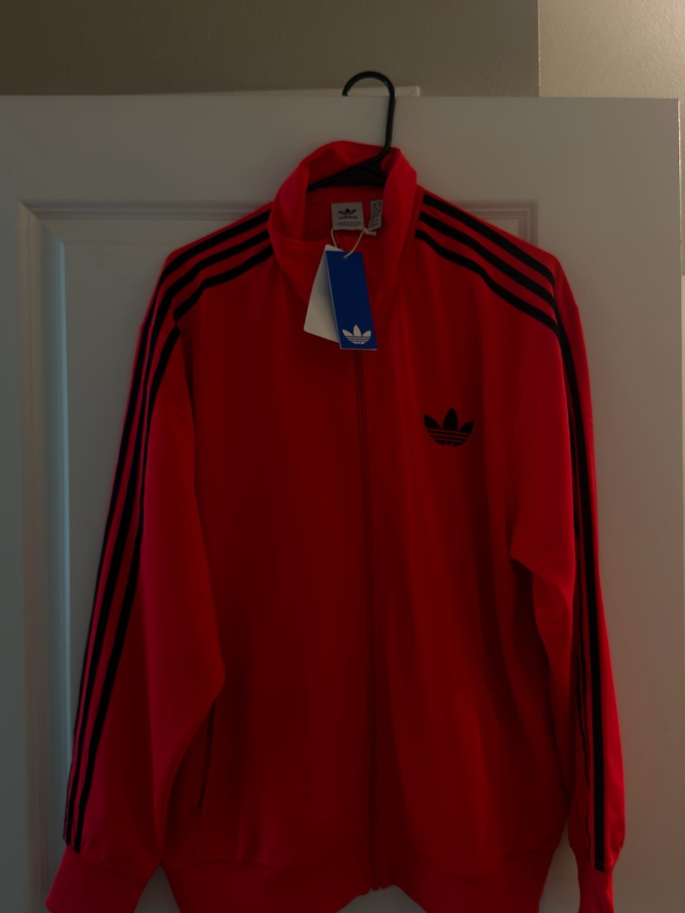adidas Red Firebird TT Track Jacket with Black Stripes - XL NEW